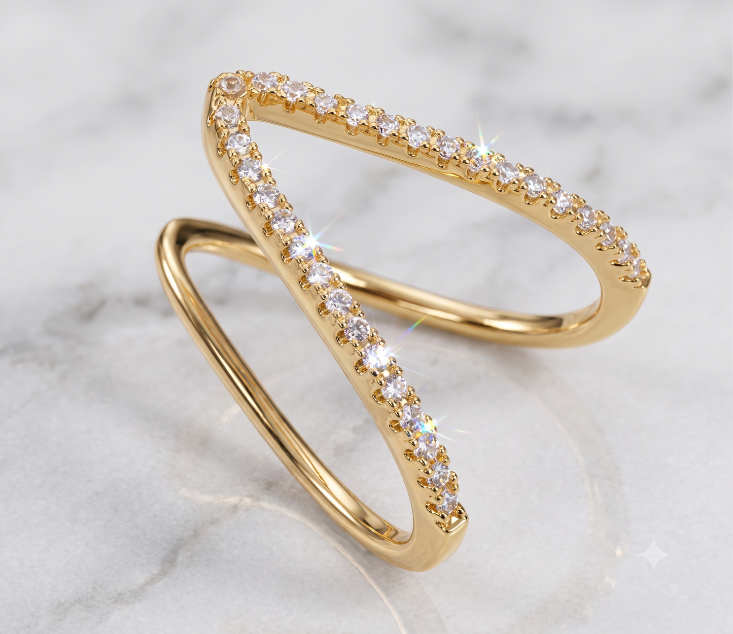 Minimal V-Shape CZ Ring | 18K Gold Plated | Anti Tarnish | Adjustable