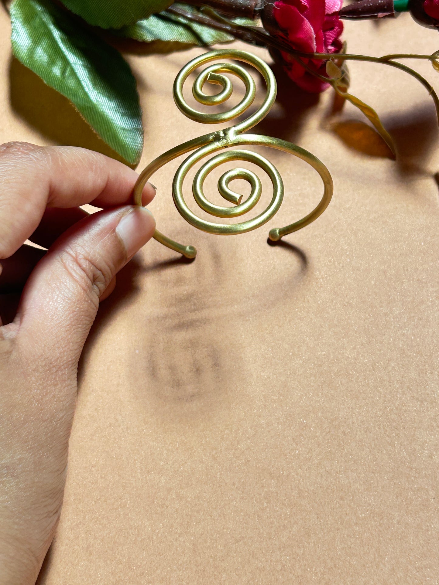 Handcrafted Spiral Swirl Brass Bracelet