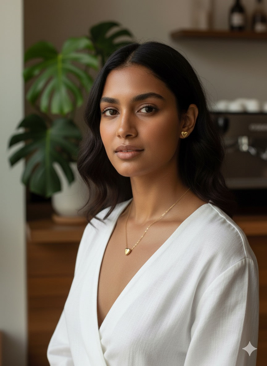 Golden Heart Dainty Necklace & Stud Earring Set