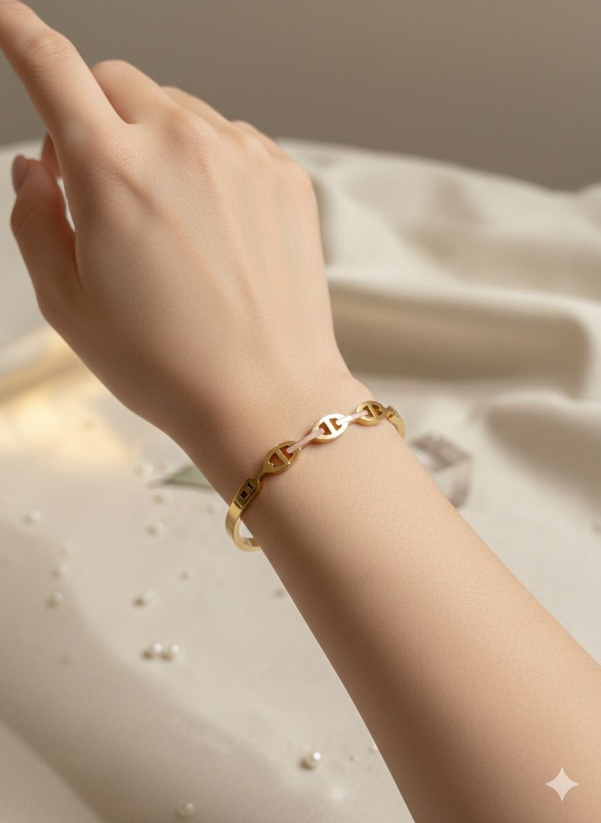 Woman wearing Barbie thin wrist bracelet - CharmsCrafted