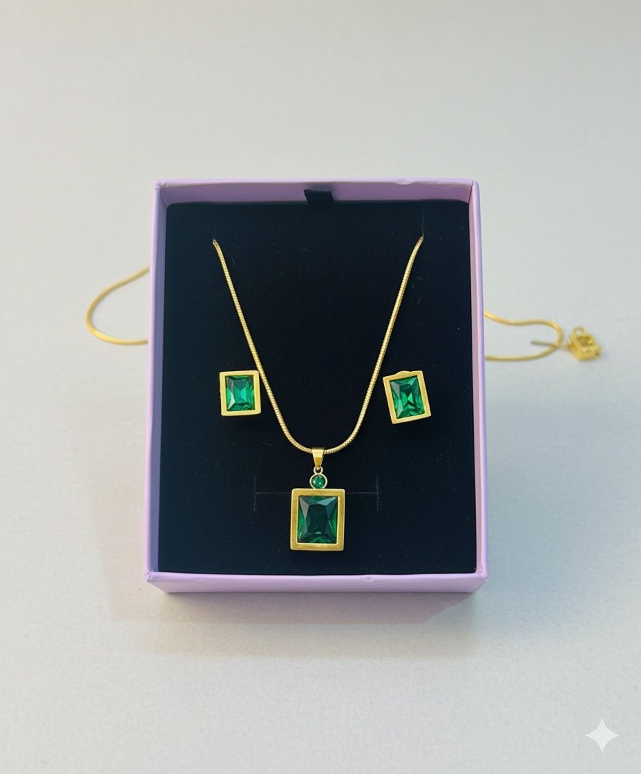 Emerald Green Necklace with Earrings Gift - CharmsCrafted