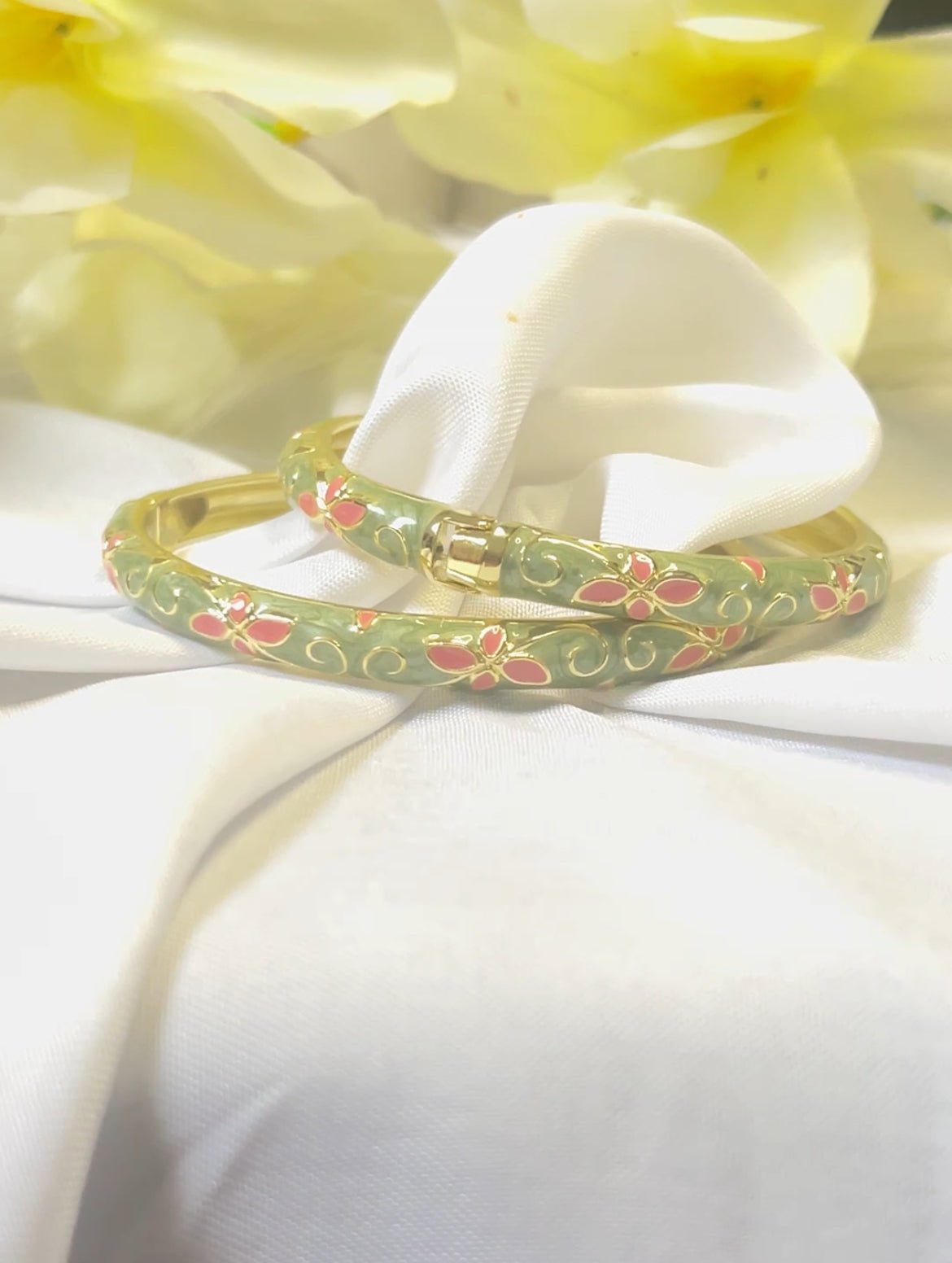 Green and pink Enamel Bangle - CharmsCrafted
