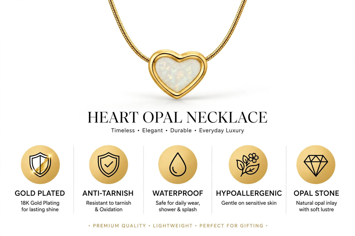 Heart Opal Necklace – Gold Plated Anti-Tarnish Pendant - CharmsCrafted