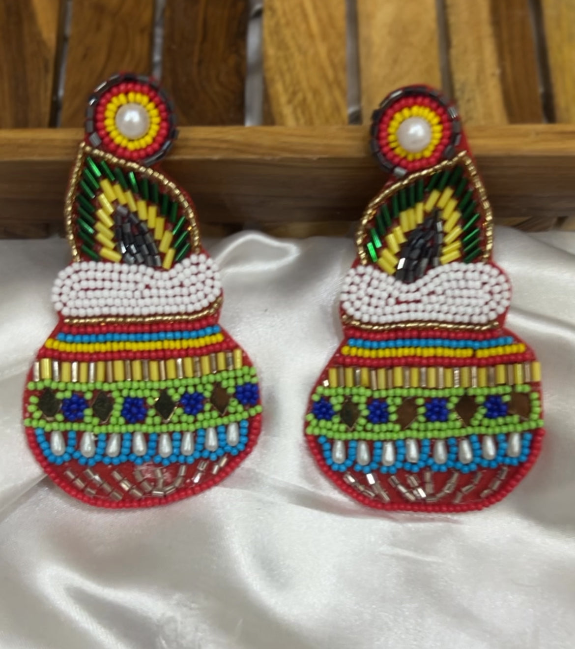 CharmsCrafted beaded a jhumka earrings — lightweight, handmade, perfect for janmashtami and greh pravesh