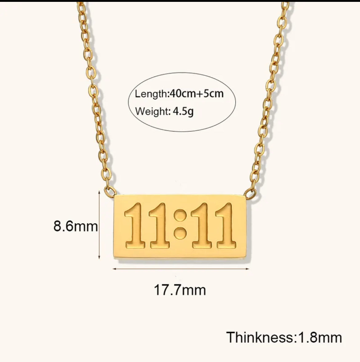 charmsCrafted antitarnish , 18k gold palted 11:11 chain pendant — for office, casual wear