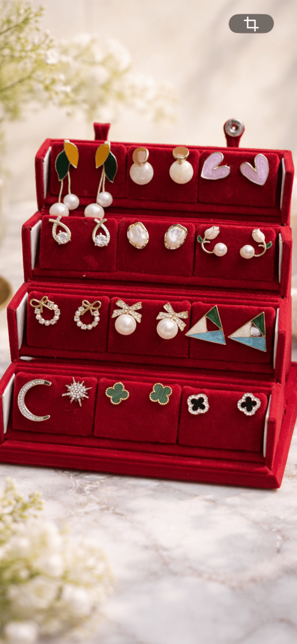 12 Earring with earring box (Maroon) - CharmsCrafted