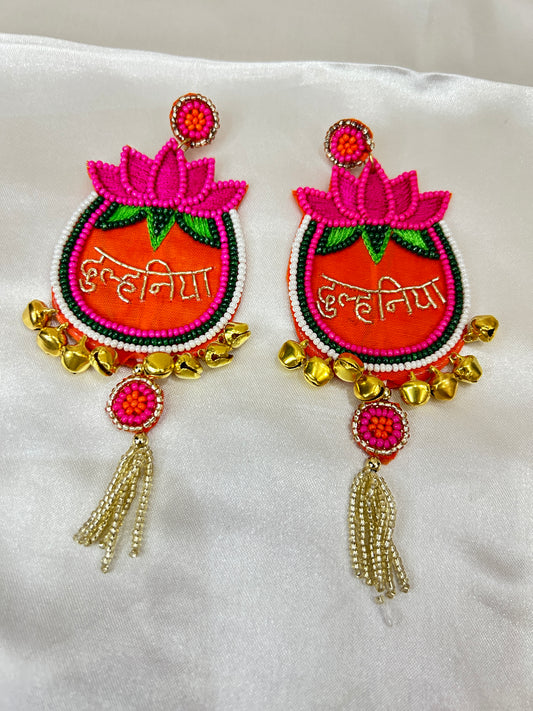 CharmsCrafted beaded antitarnish jhumka earrings  for brides— lightweight, handmade, perfect for haldi & mehndi 