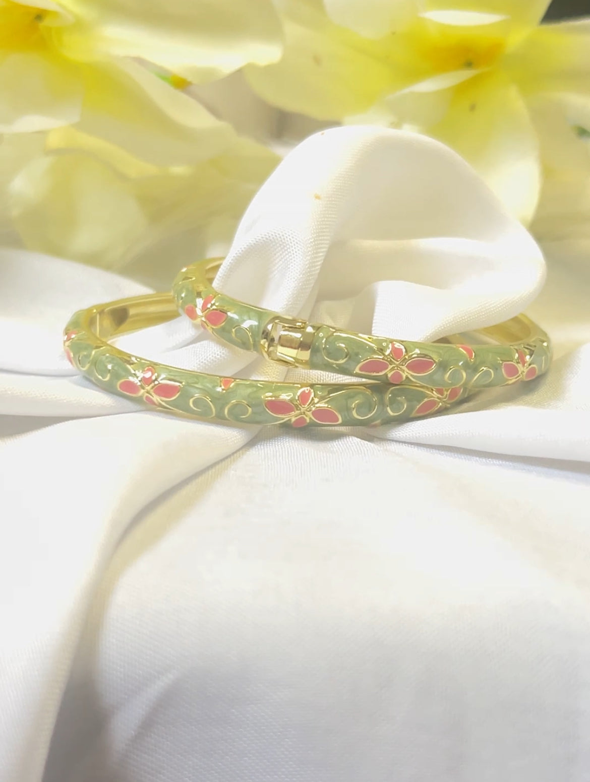 Green and pink Enamel Bangle