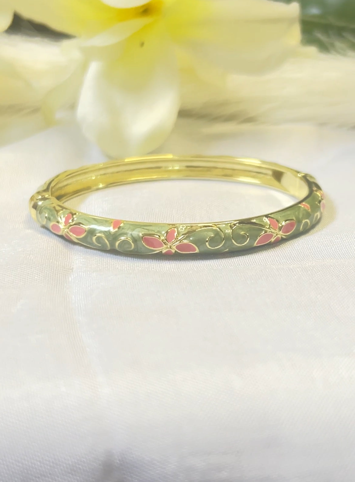 Green and pink Enamel Bangle