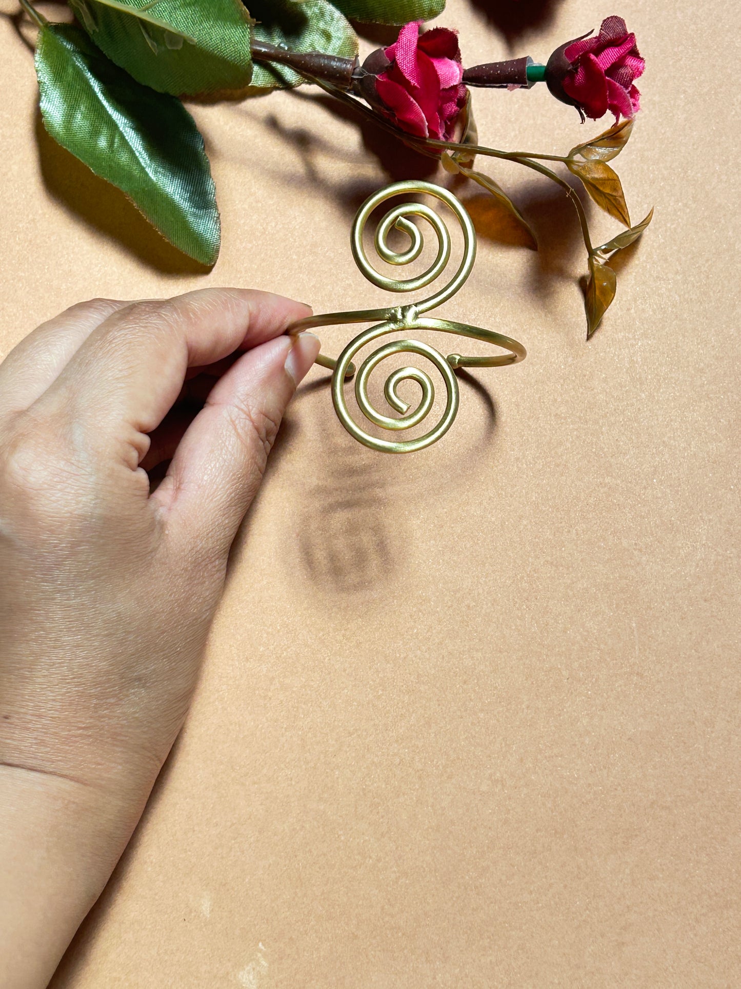 Handcrafted Spiral Swirl Brass Bracelet