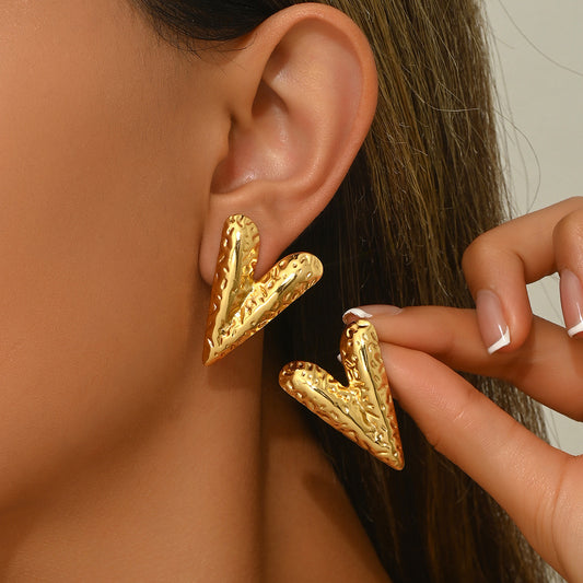 Bold Heartbeat Textured Gold Earrings
