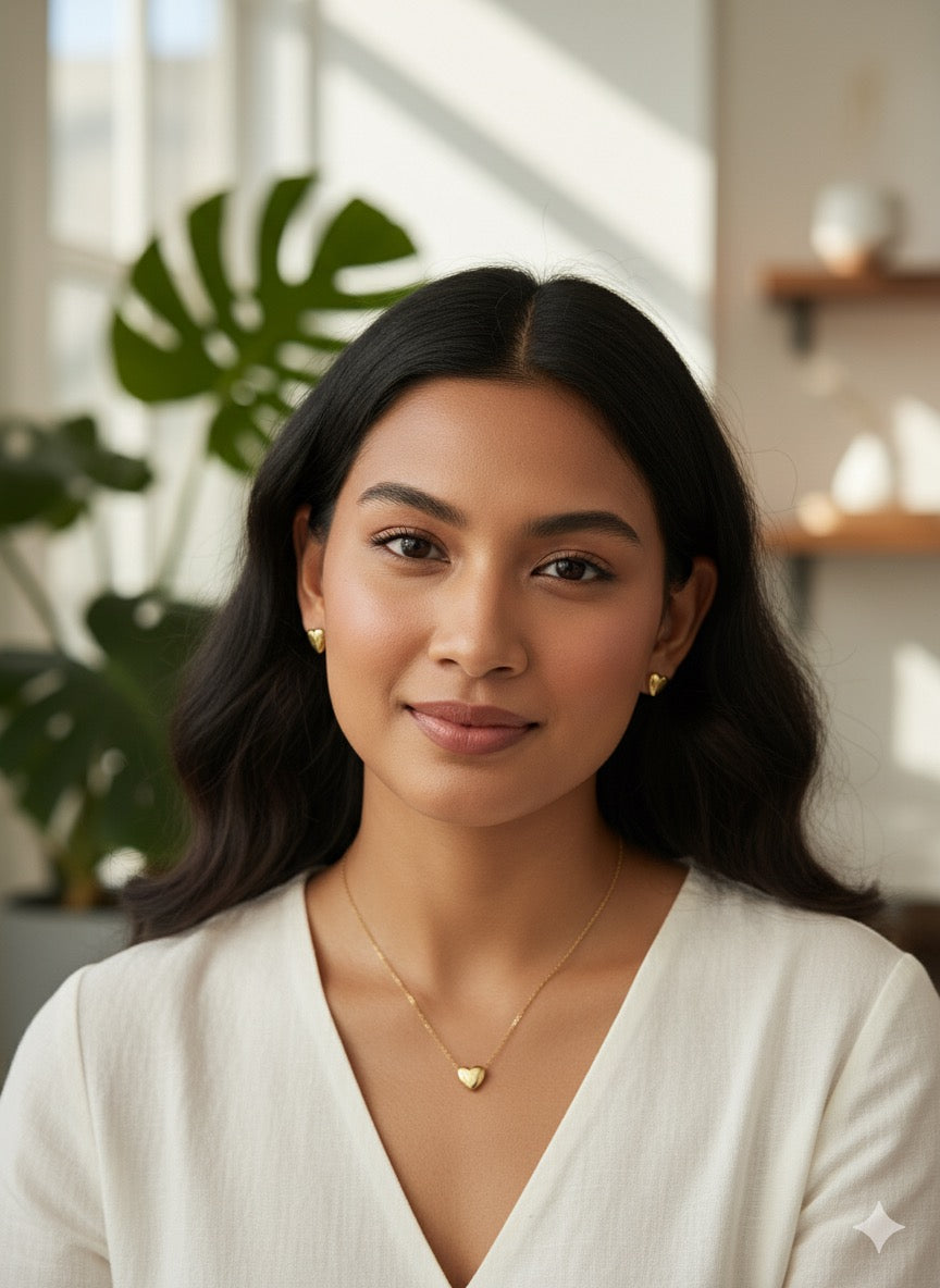 Golden Heart Dainty Necklace & Stud Earring Set
