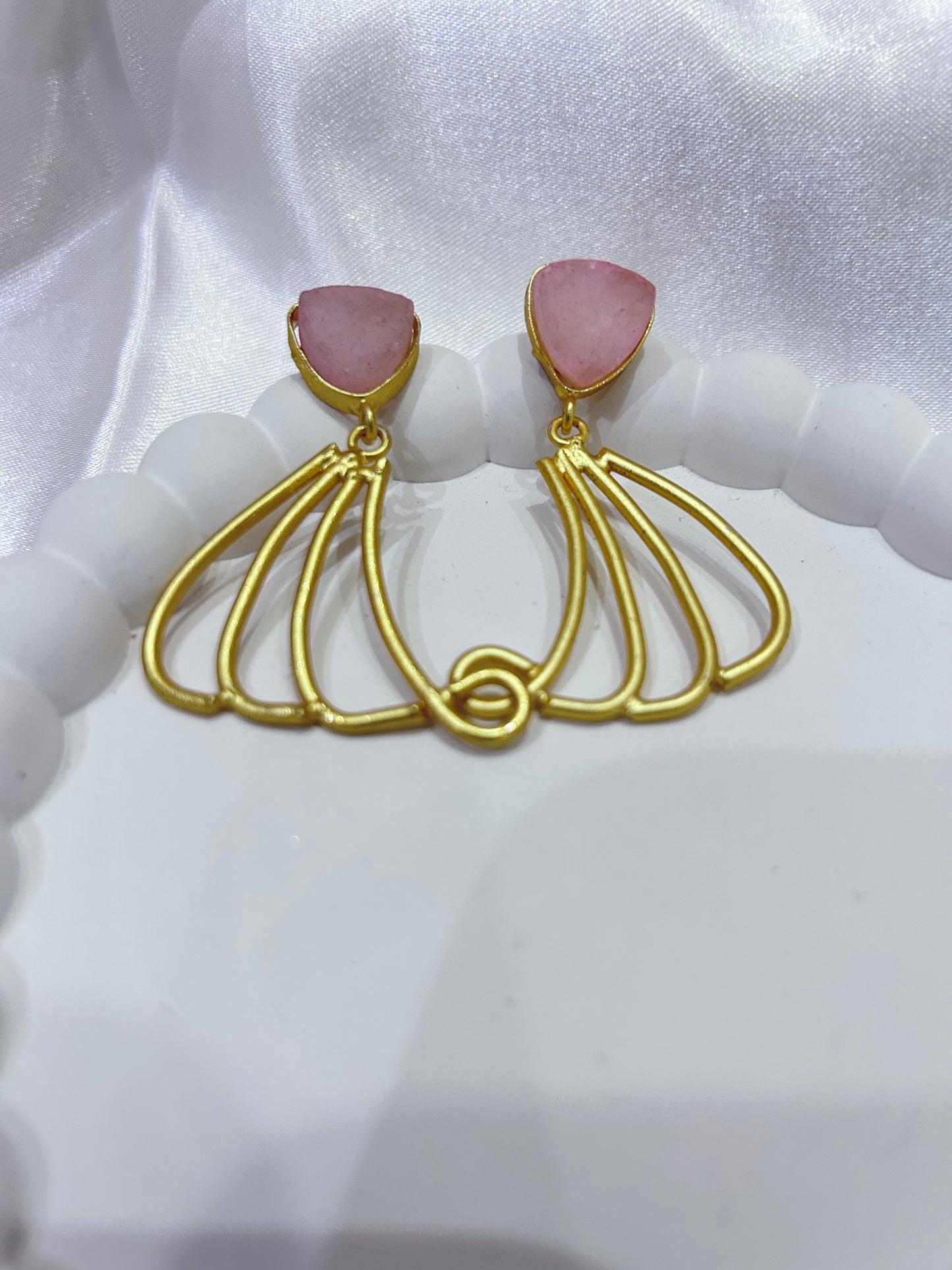 Ethereal Blush Brass quartz Earrings