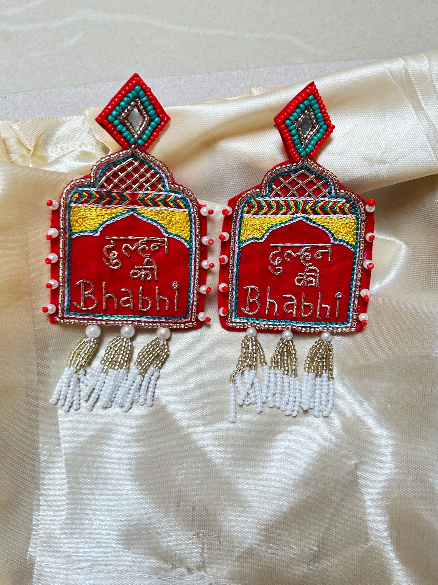 CharmsCrafted beaded antitarnish jhumka earrings  for relatives— lightweight, handmade, perfect for haldi & mehndi 