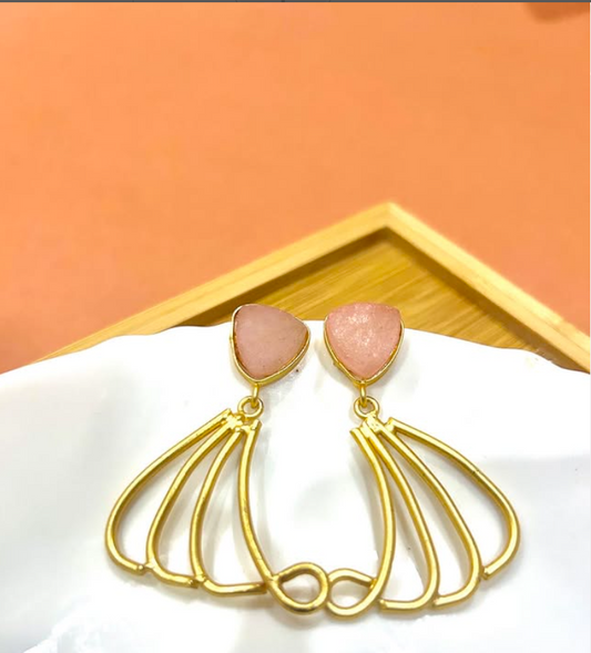 Ethereal Blush Brass quartz Earrings