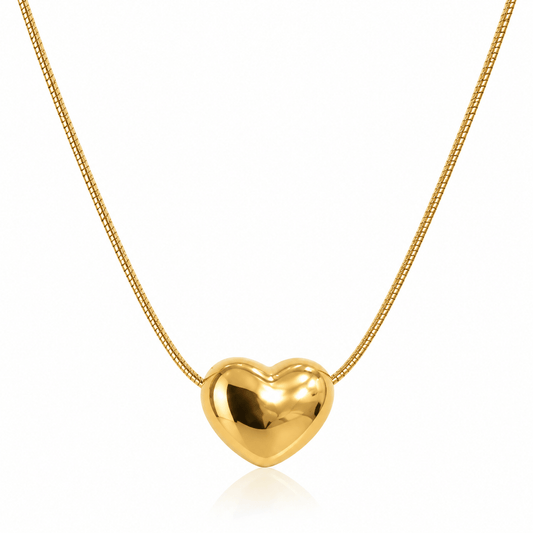 Anti Tarnish Heart Necklace – Gold Plated Puffed Heart Pendant - CharmsCrafted