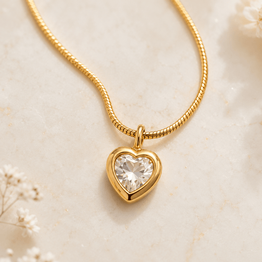 Anti Tarnish Heart Pendant Necklace with adjustable chain - CharmsCrafted
