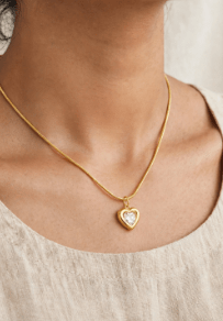 woman wearing Anti Tarnish Heart Pendant Necklace - everyday styling