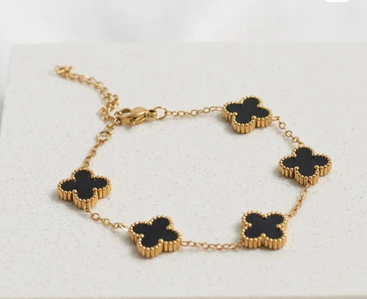 Closeup detail of Black clover bracelet - CharmsCrafted