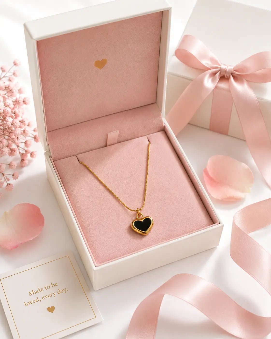 Black Heart Necklace -gift packaging by CharmsCrafted