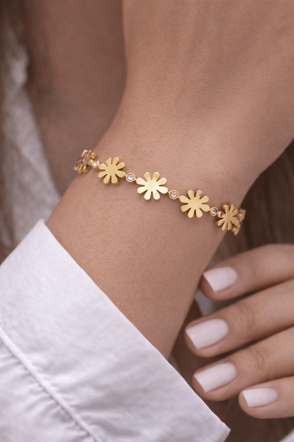 Woman wearing Blossom bracelet - CharmsCrafted