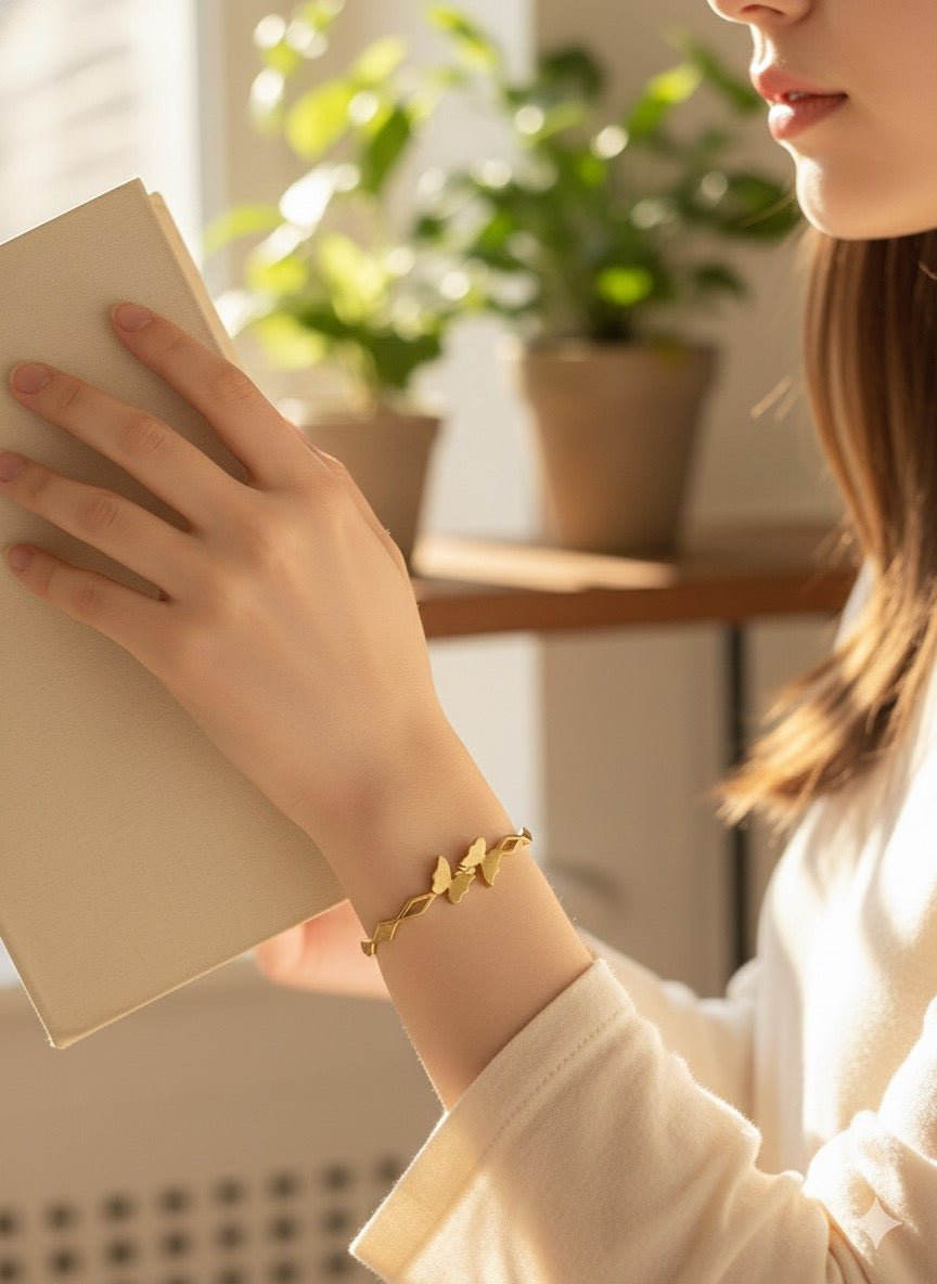 woman wearing Butterfly bracelet 