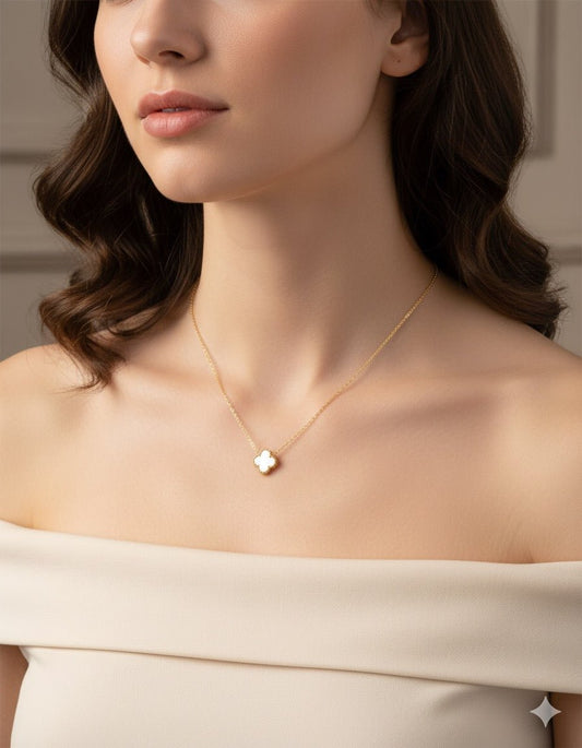 Woman wearing Clover Necklace - CharmsCrafted