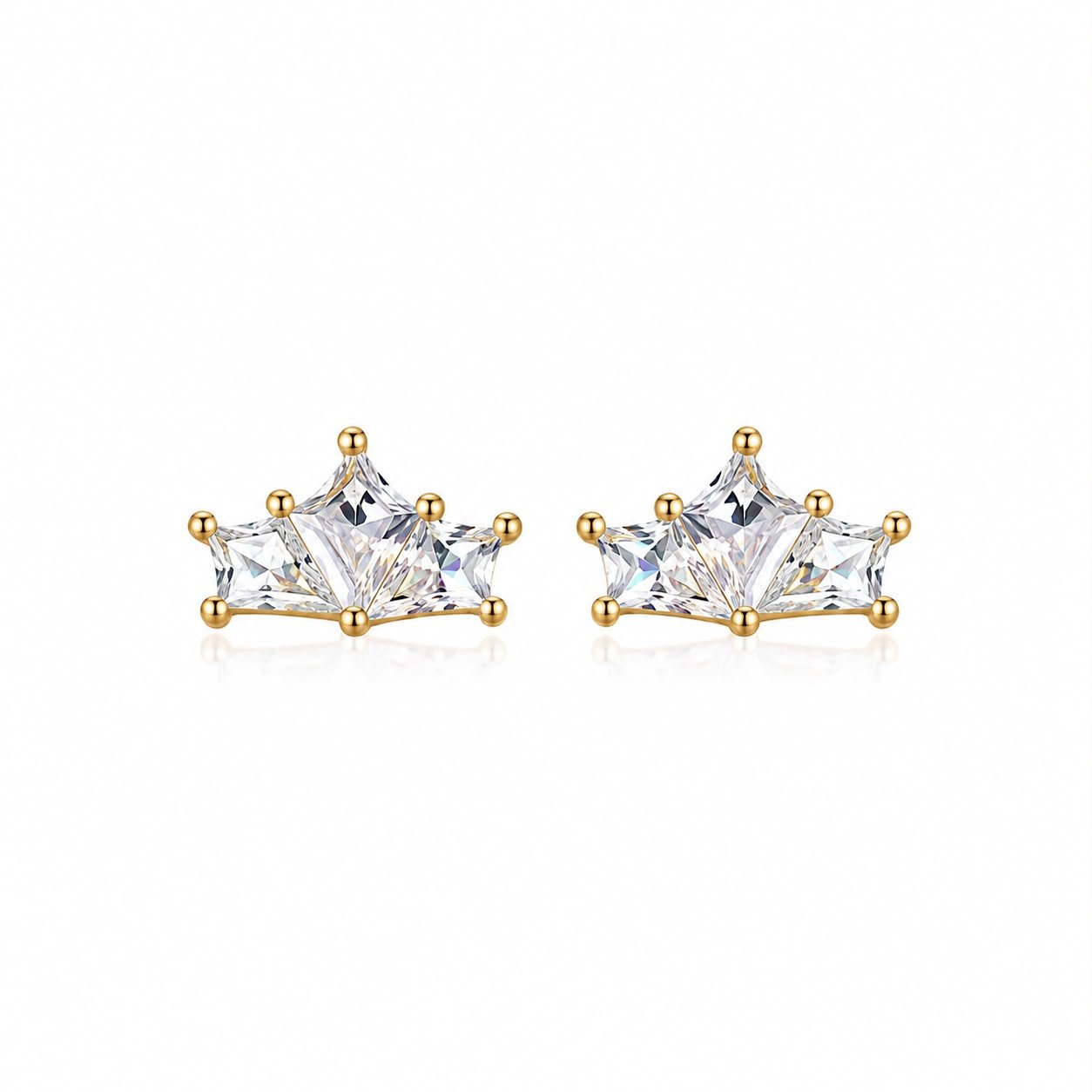 Crown Crystal Flat Back Stud Earrings – Gold-Plated Statement Studs - CharmsCrafted