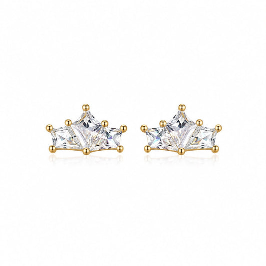 Crown Crystal Flat Back Stud Earrings – Gold-Plated Statement Studs - CharmsCrafted