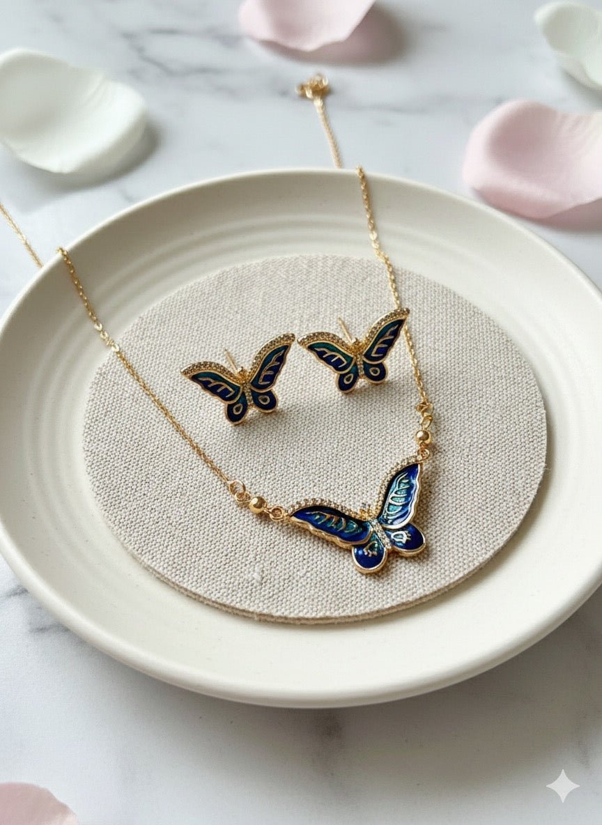 Dainty Blue enamel butterfly necklace - CharmsCrafted