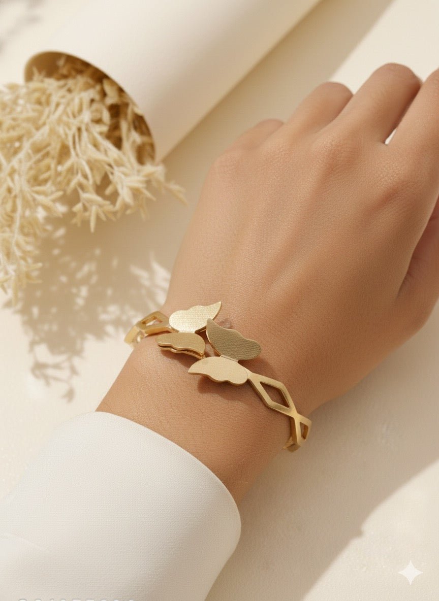 woman wearing Double Butterfly bracelet - CharmsCrafted