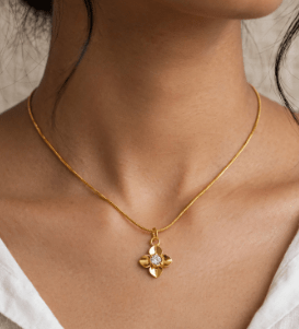 Woman wearing Elegant Crystal Blossom Pendant Necklace for Women - CharmsCrafted