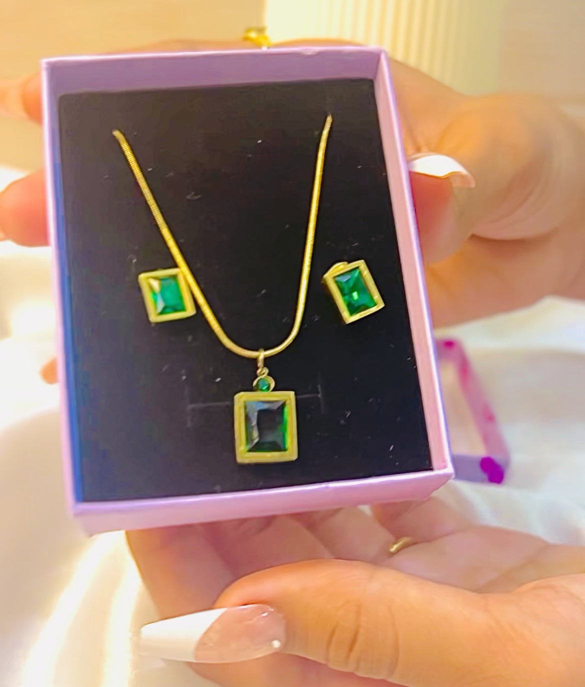 Emerald Green Necklace with Earrings Gift - CharmsCrafted