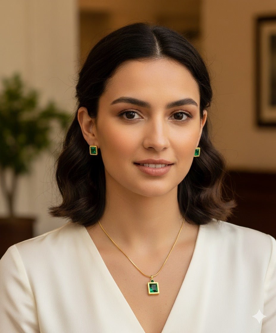 Emerald Green Necklace with Earrings Gift - CharmsCrafted