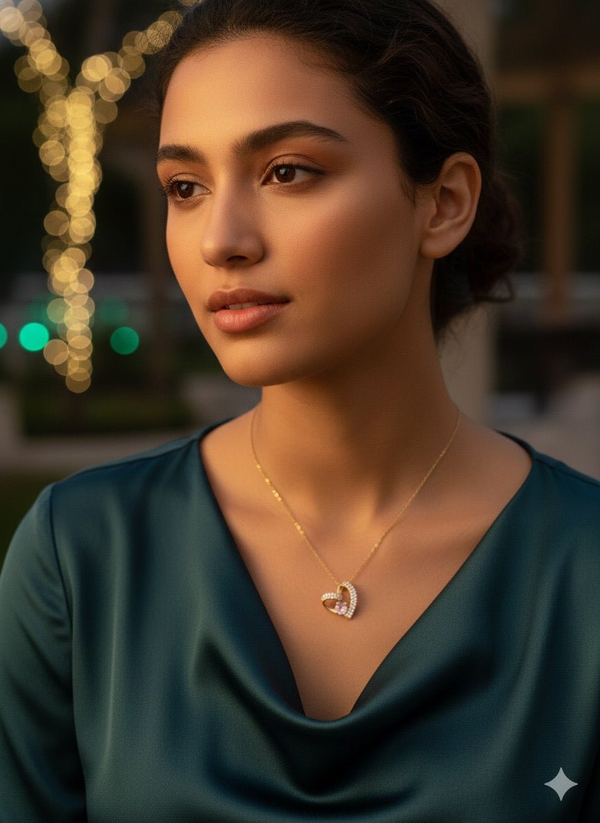 Woman wearing Eternal Heart necklace - CharmsCrafted