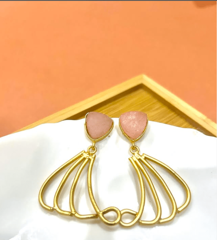 Ethereal Blush Brass quartz Earrings - CharmsCrafted
