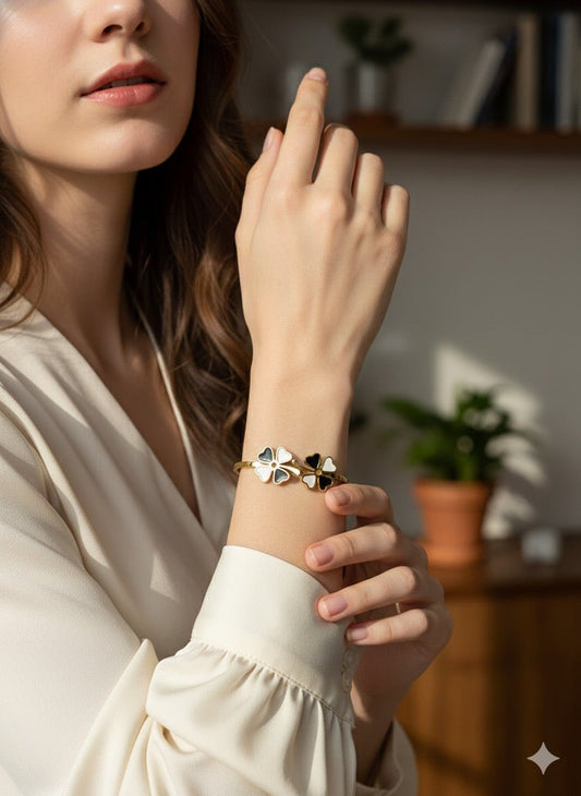 Woman wearing Floral thin wrist/baby size bracelet - CharmsCrafted