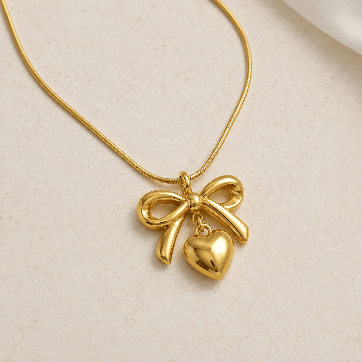 Gold Plated Bow Heart Pendant Necklace - CharmsCrafted