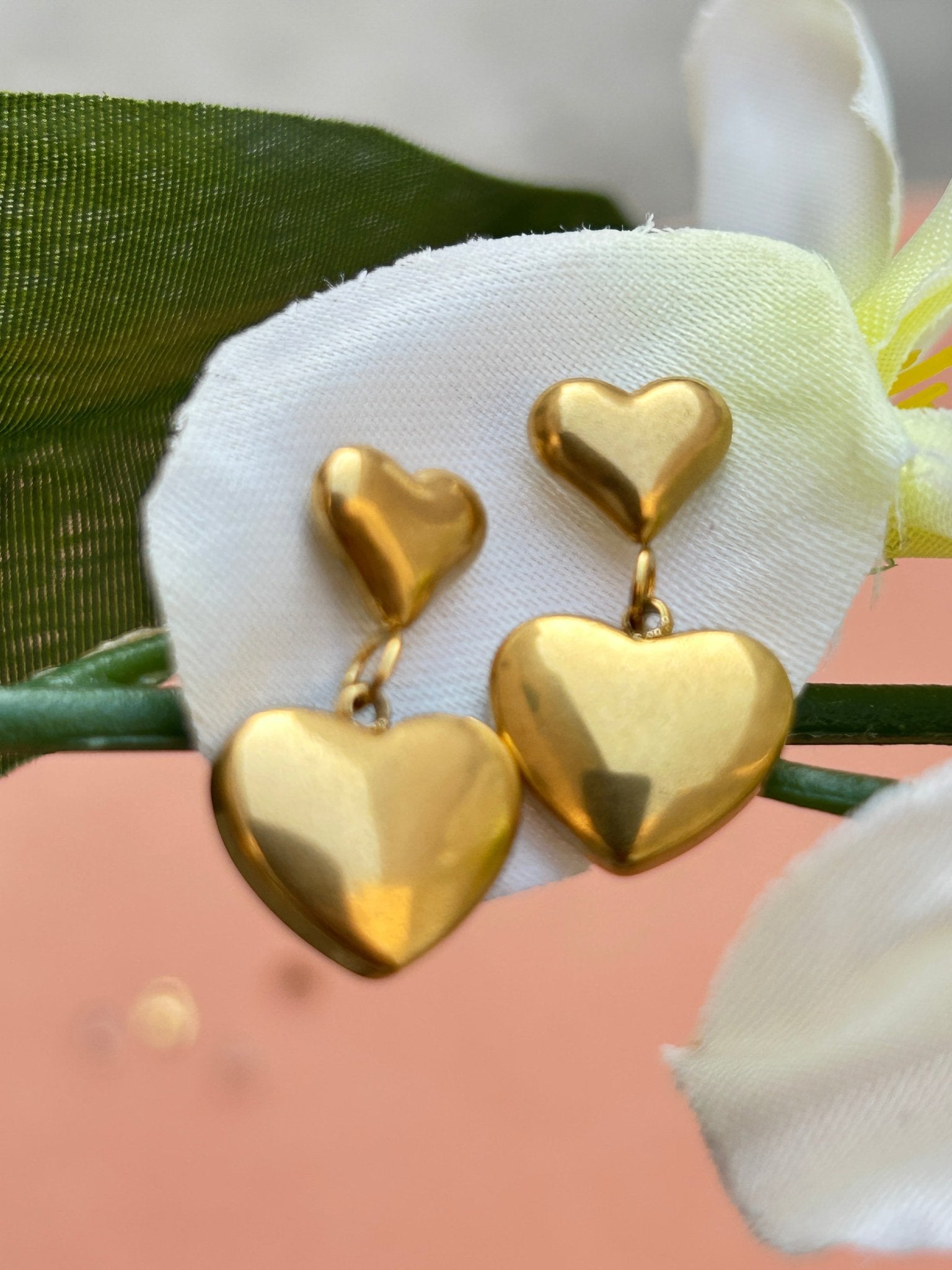 Golden Bloom Heart Drop Earrings - CharmsCrafted