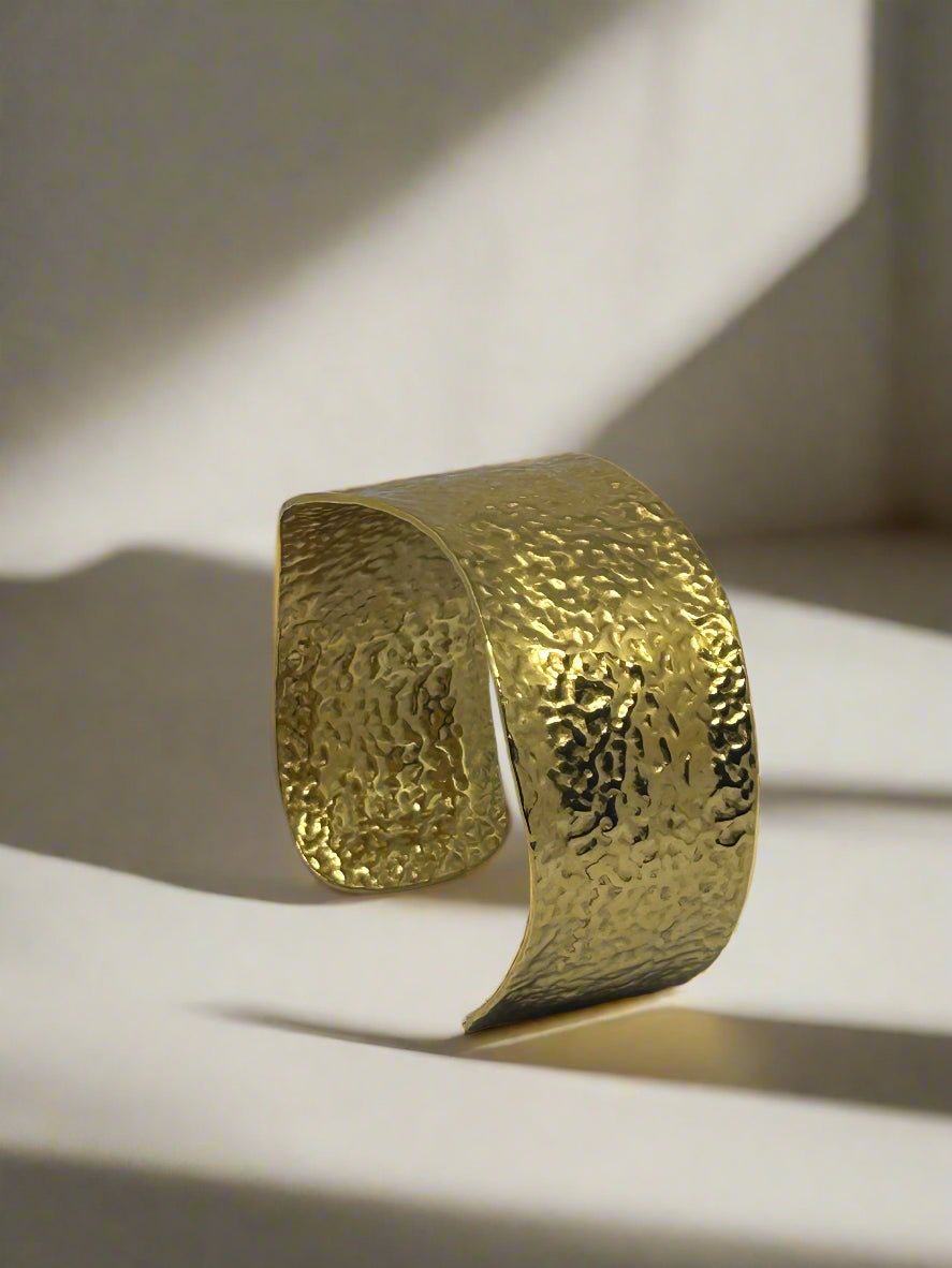 Golden Hammered Cuff Bracelet - CharmsCrafted
