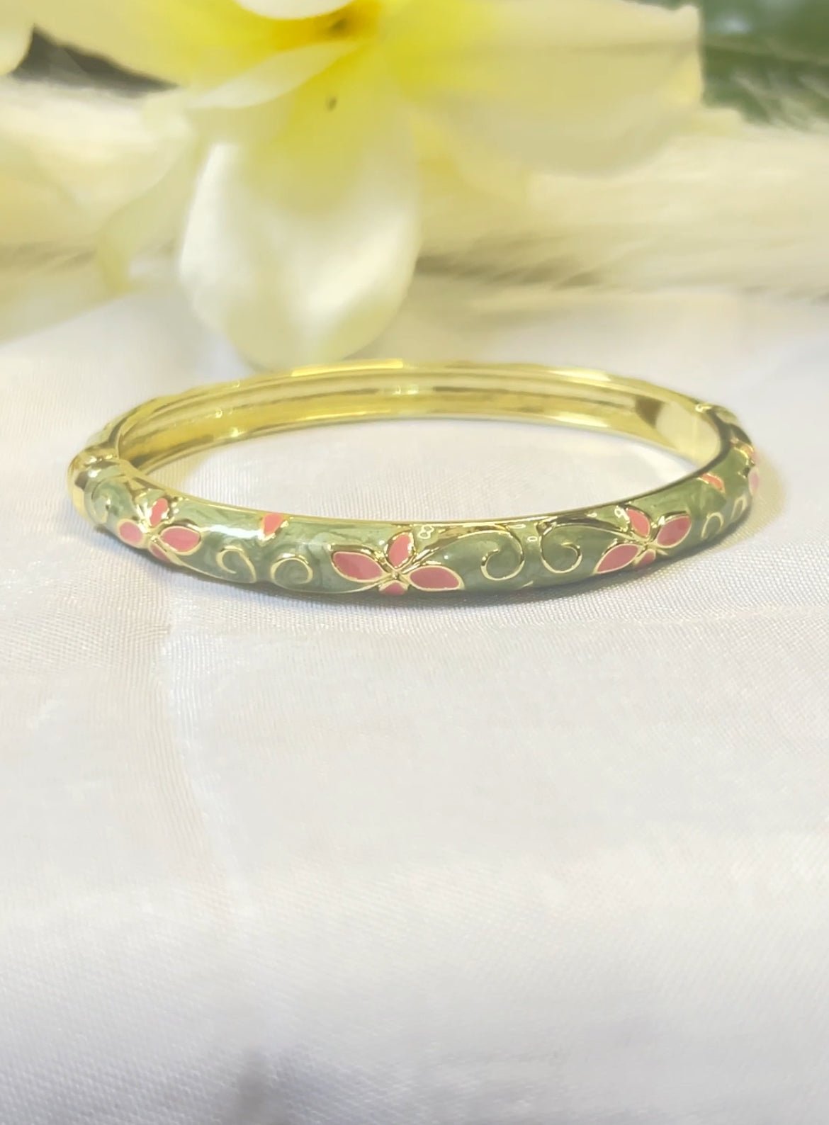 Green and pink Enamel Bangle - CharmsCrafted