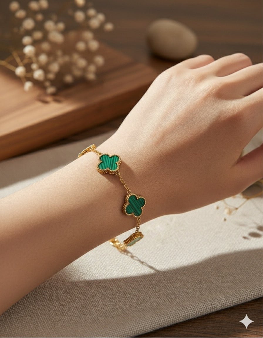 Woman wearing Green clover bracelet - CharmsCrafted