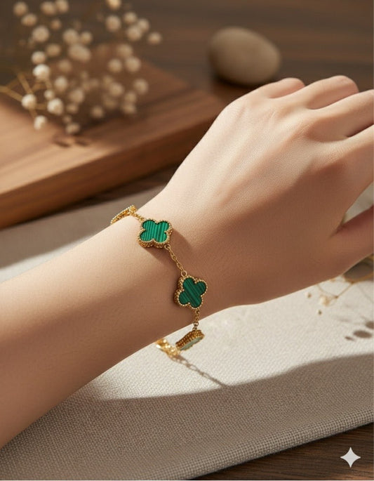 Woman wearing Green clover bracelet - CharmsCrafted
