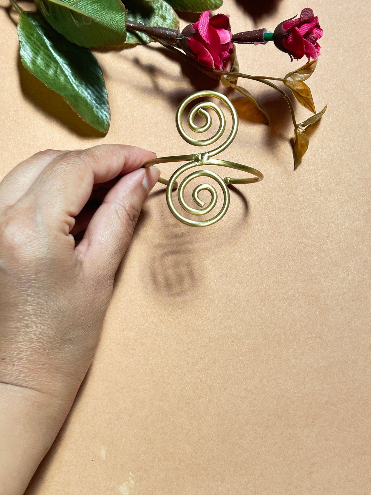 Handcrafted Spiral Swirl Brass Bracelet - CharmsCrafted
