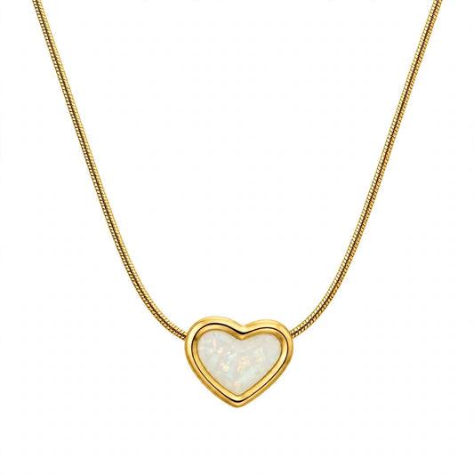 Heart Opal Necklace – Gold Plated Anti-Tarnish Pendant - CharmsCrafted