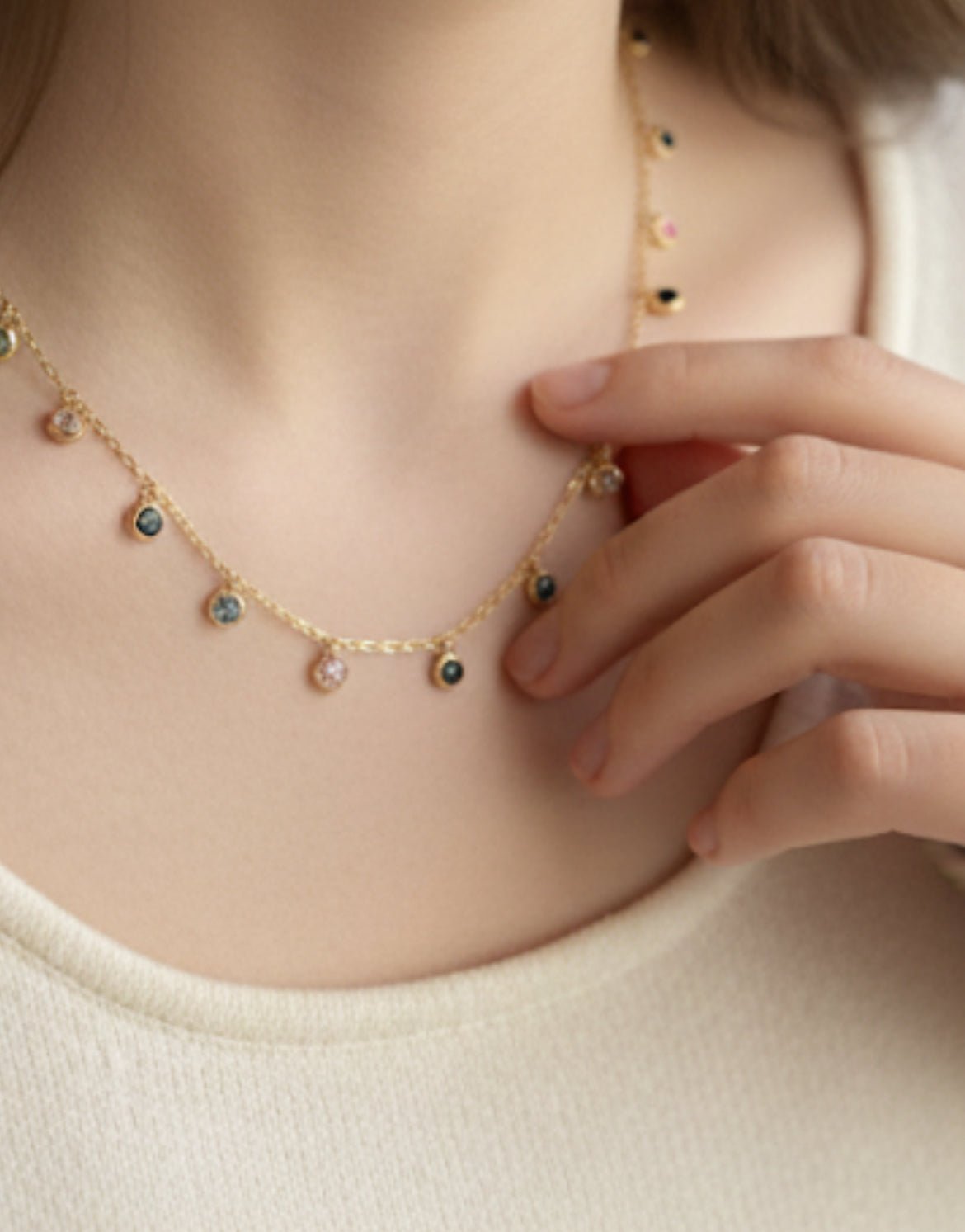 Woman wearing Minimal Gemstone Necklace - CharmsCrafted