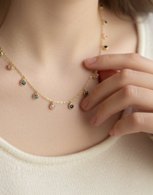 Woman wearing Minimal Gemstone Necklace - CharmsCrafted