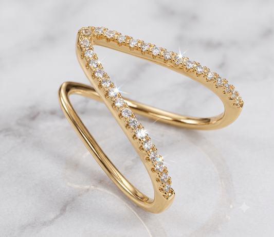 Minimal V-Shape CZ Ring | 18K Gold Plated | Anti Tarnish | Adjustable - CharmsCrafted