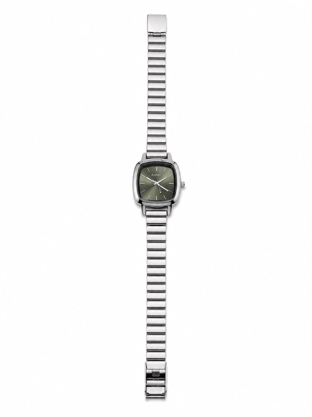 Minimalist Silver Square Watch - Olive Green Dial - CharmsCrafted