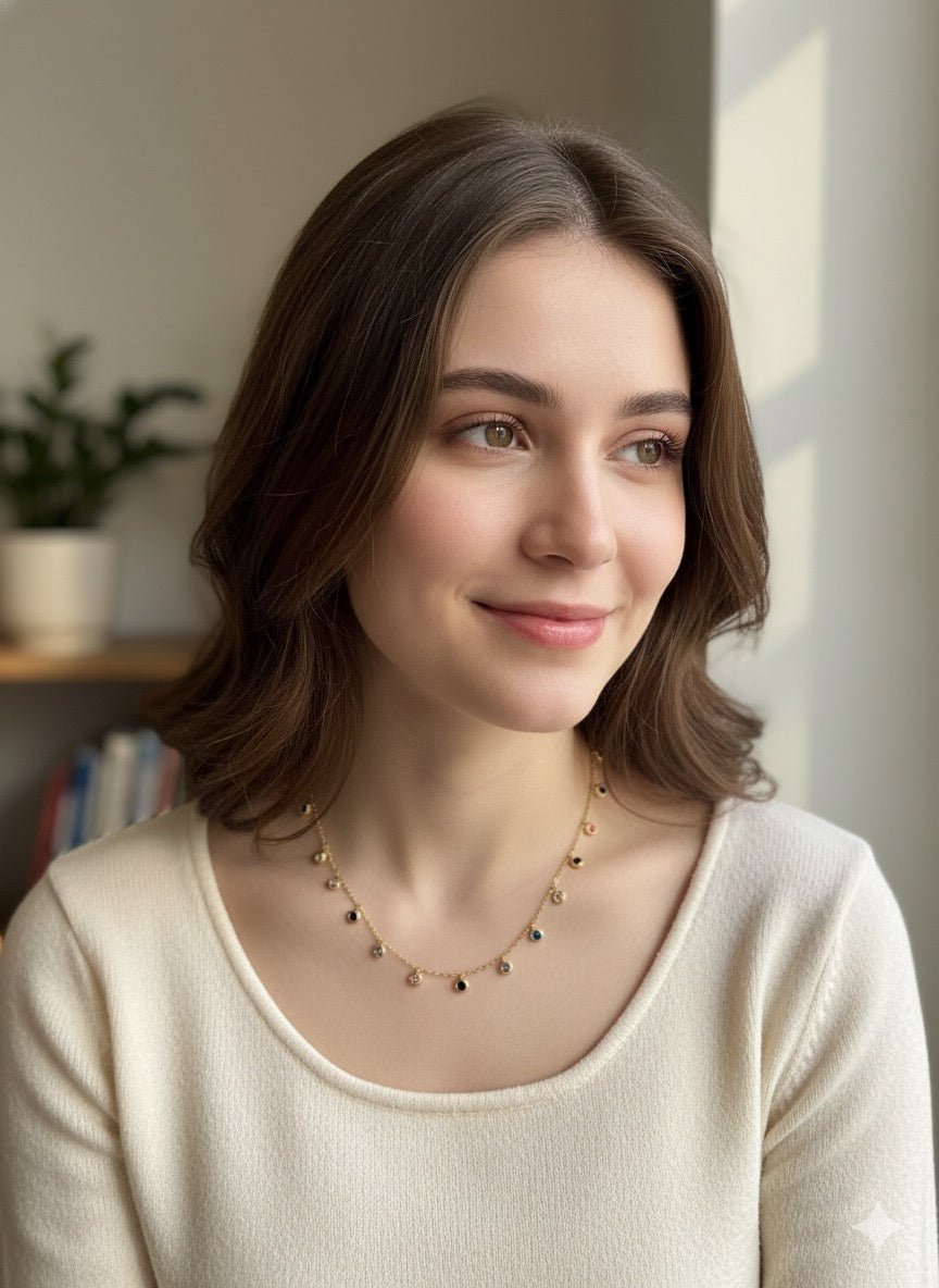 Model wearing Minimal Gemstone Necklace - CharmsCrafted
